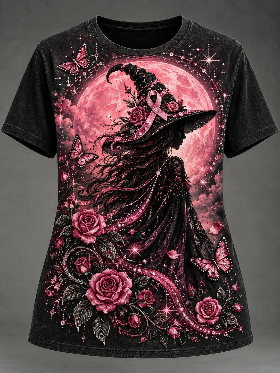Breast Cancer Awareness Merch Gothic Halloween Witch T-Shirt Halloween Gift - Foxy23shop