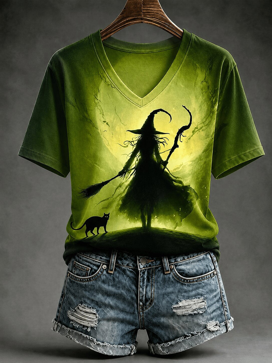Spooky Witch Era V-Neck Shirt Gothic Halloween Witchcraft Clothes Holiday Gift - Foxy23shop