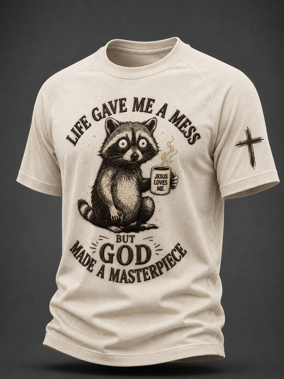 Life Gave Me A Mess But God Made A Masterpiece T-Shirt Funny Raccoon Christian Clothes Gift Idea - Foxy23shop
