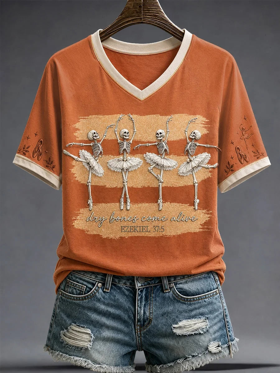Faith Lover Dry Bones Come Alive Halloween V-Neck Shirt Spooky Halloween Clothing Gifts Ideas