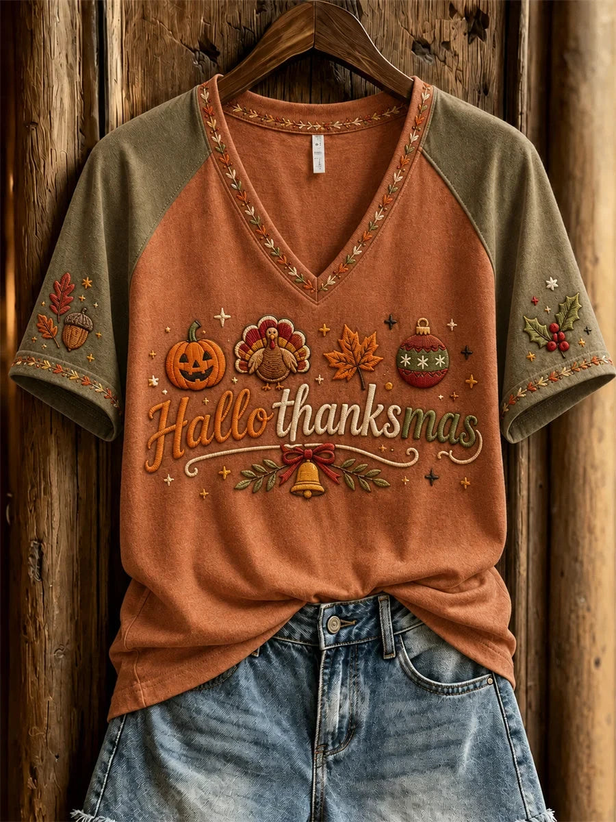Hallothanksmas Wonderful Holiday Season V-Neck Shirt Halloween Clothes Gifts For Sister