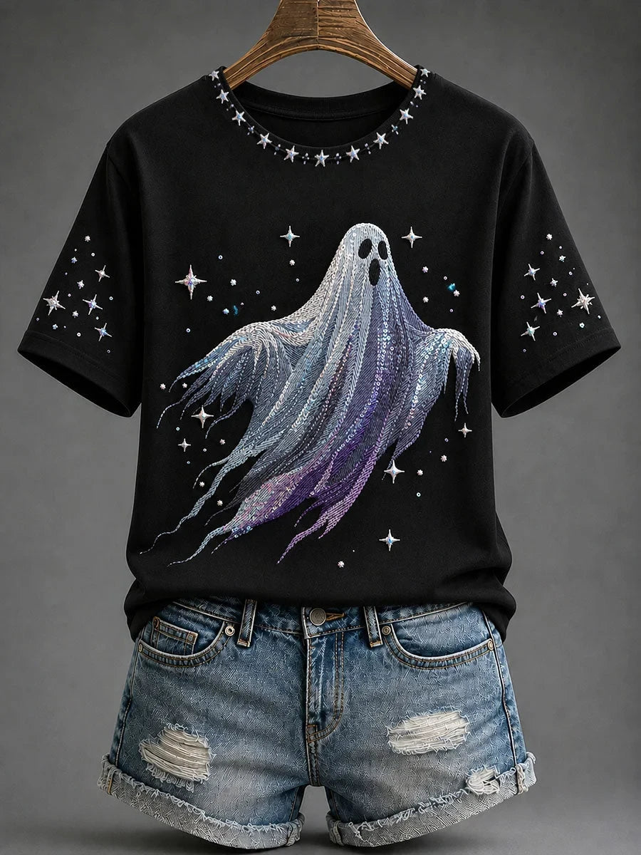 Halloween Ghost Sparkle Graphic Shirt Halloween Merch Presents For Sister