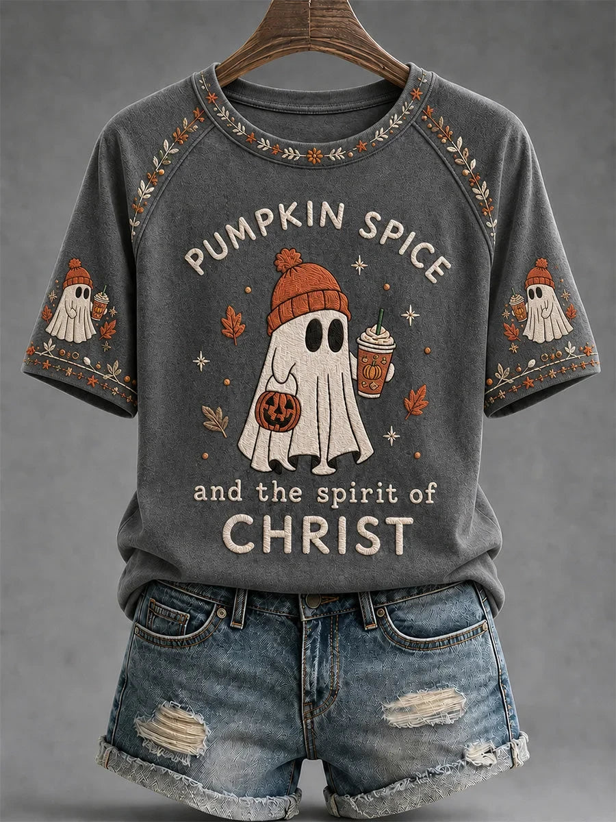 Pumpkin Spice And The Spirit Of Christ T-Shirt Halloween Merch Cool Gifts For Wife