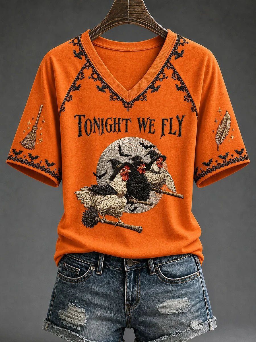 Tonight We Fly Halloween Fun V-Neck Shirt Scary Halloween Clothing Cool Gifts For Mother