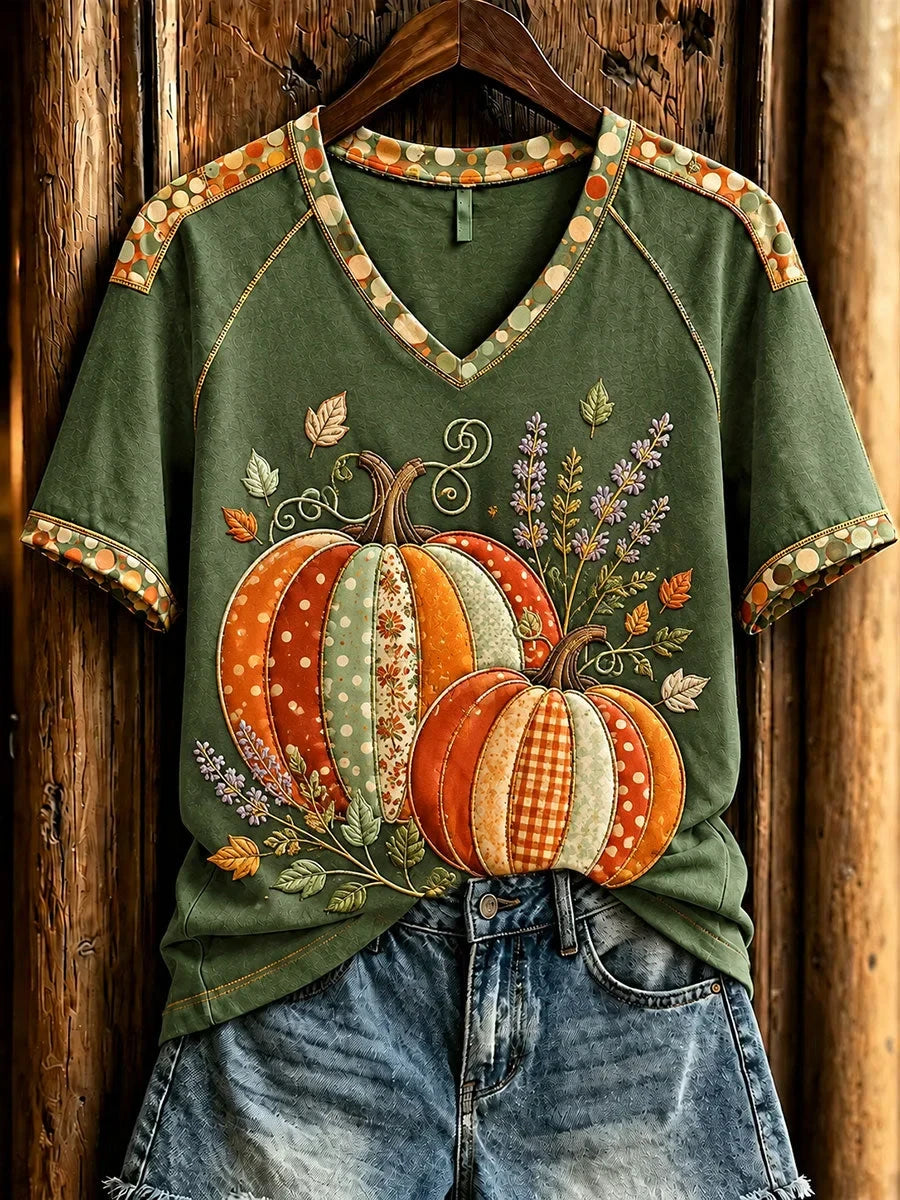 Halloween Thanksgiving Pumpkin V-Neck Shirt Thanksgiving Clothes Gifts For Girlfriend