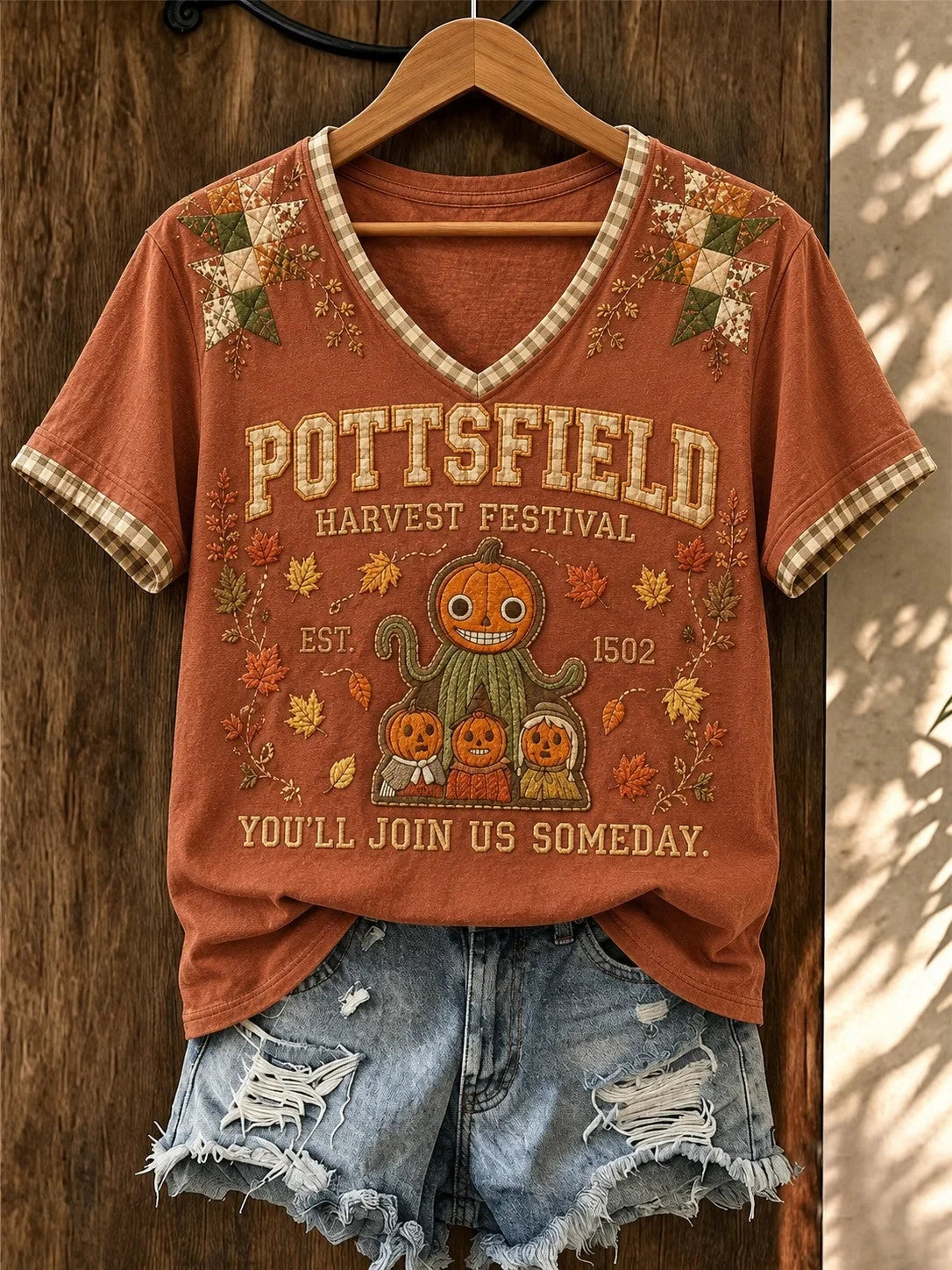 Pottsfield Harvest Festival 1502 Youll Join Us Someday V-Neck Shirt Halloween Apparel