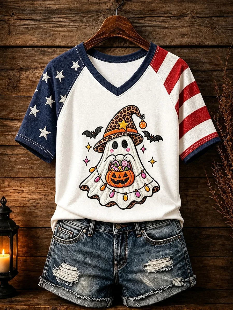 Patriotic Design Halloween V-Neck Shirt Halloween Clothes Gifts Ideas For Mother