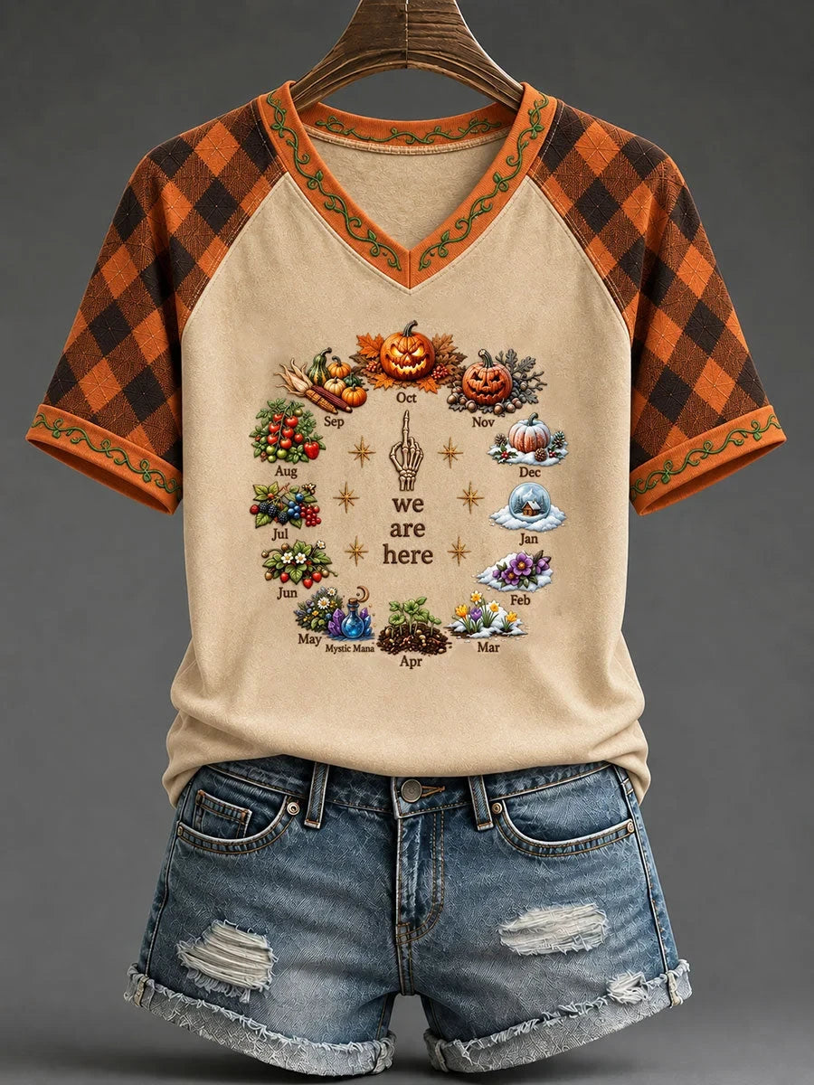 Seasonal N Holiday Autumn Vibe V-Neck Shirt Halloween Clothing Gifts For Girlfriend