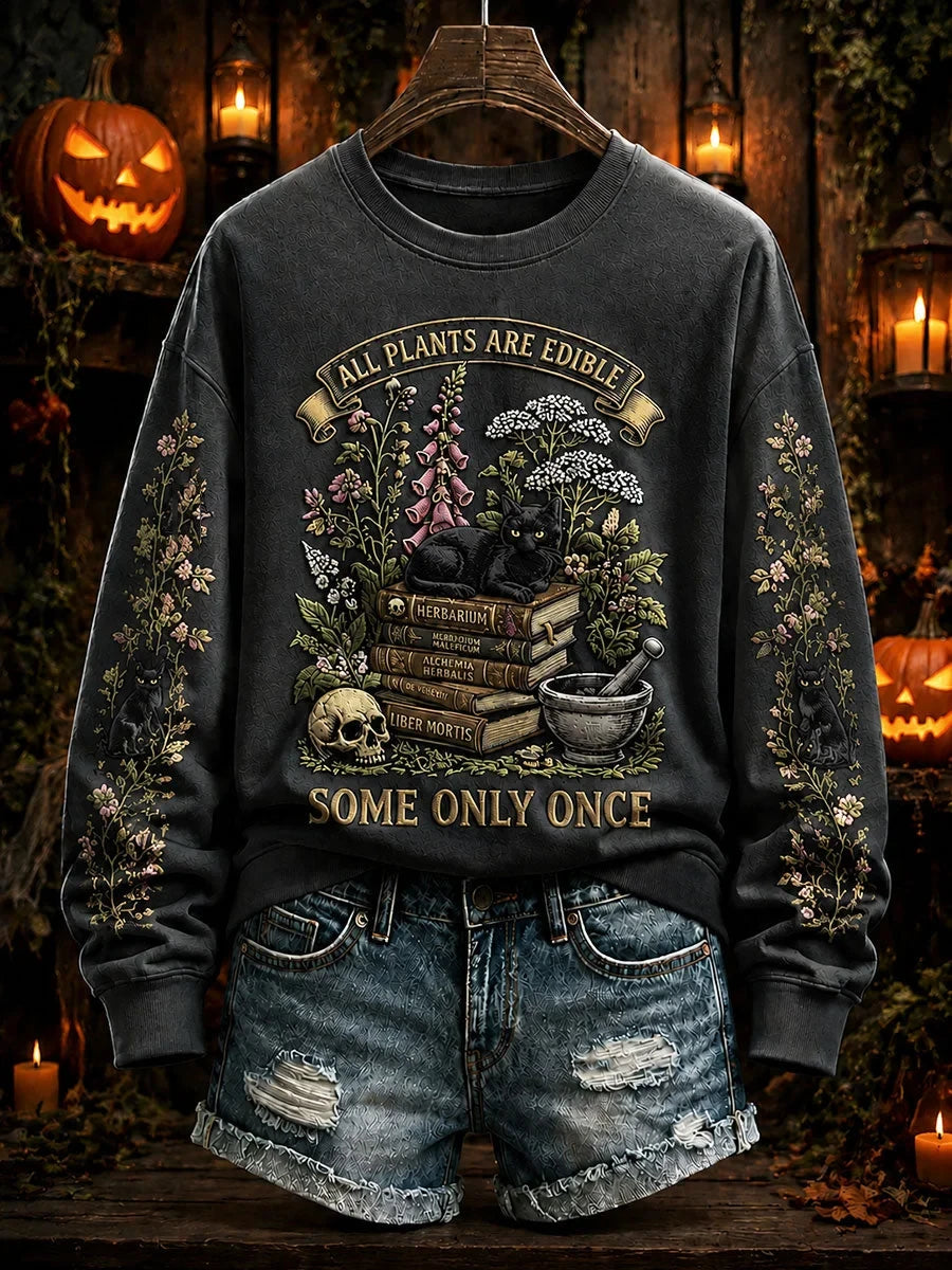 All Plants Are Edible Some Only Once Halloween Floral Sweatshirt Halloween Apparel
