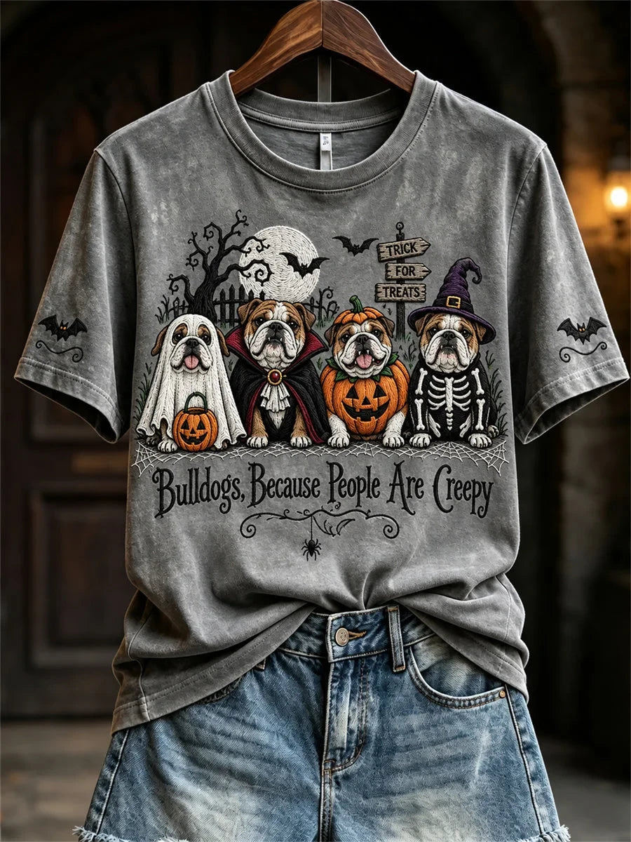 Bulldogs Because People Are Creepy Halloween Dogs Shirt Spooky Season Clothing Line