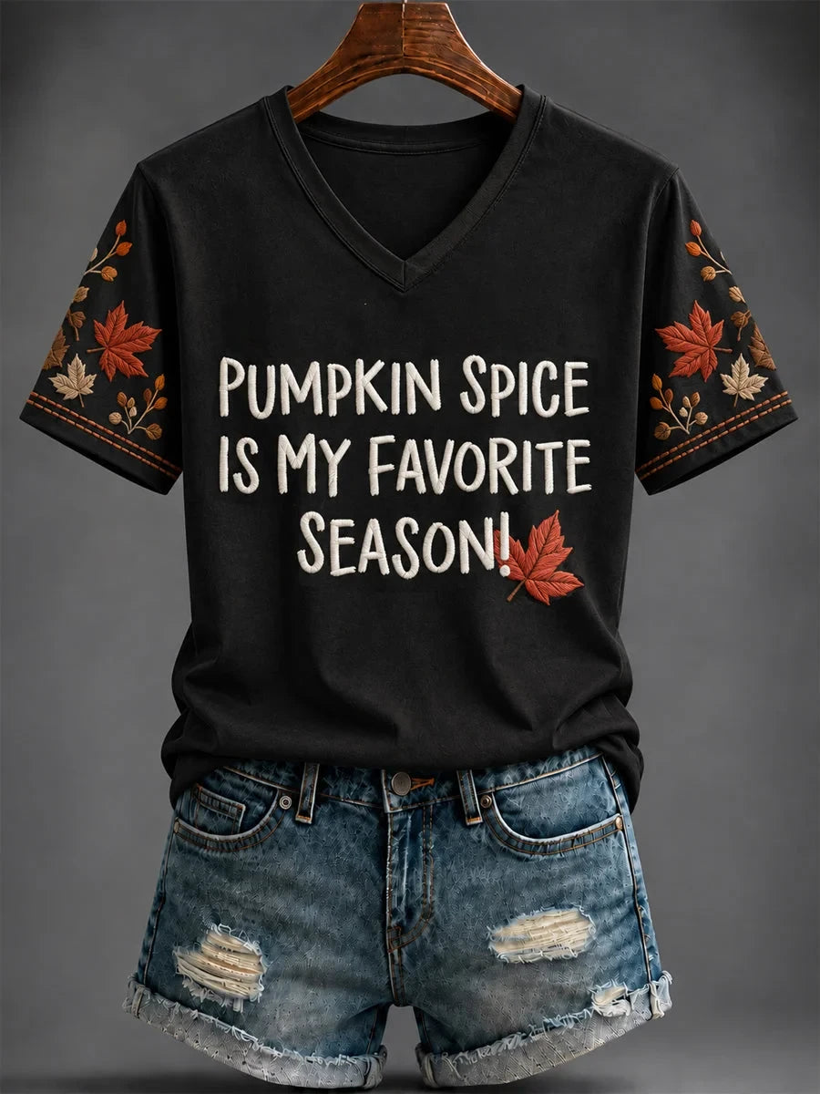 Pumpkin Spice Is My Favorite Season V-Neck Shirt Halloween Clothing Presents For Mother