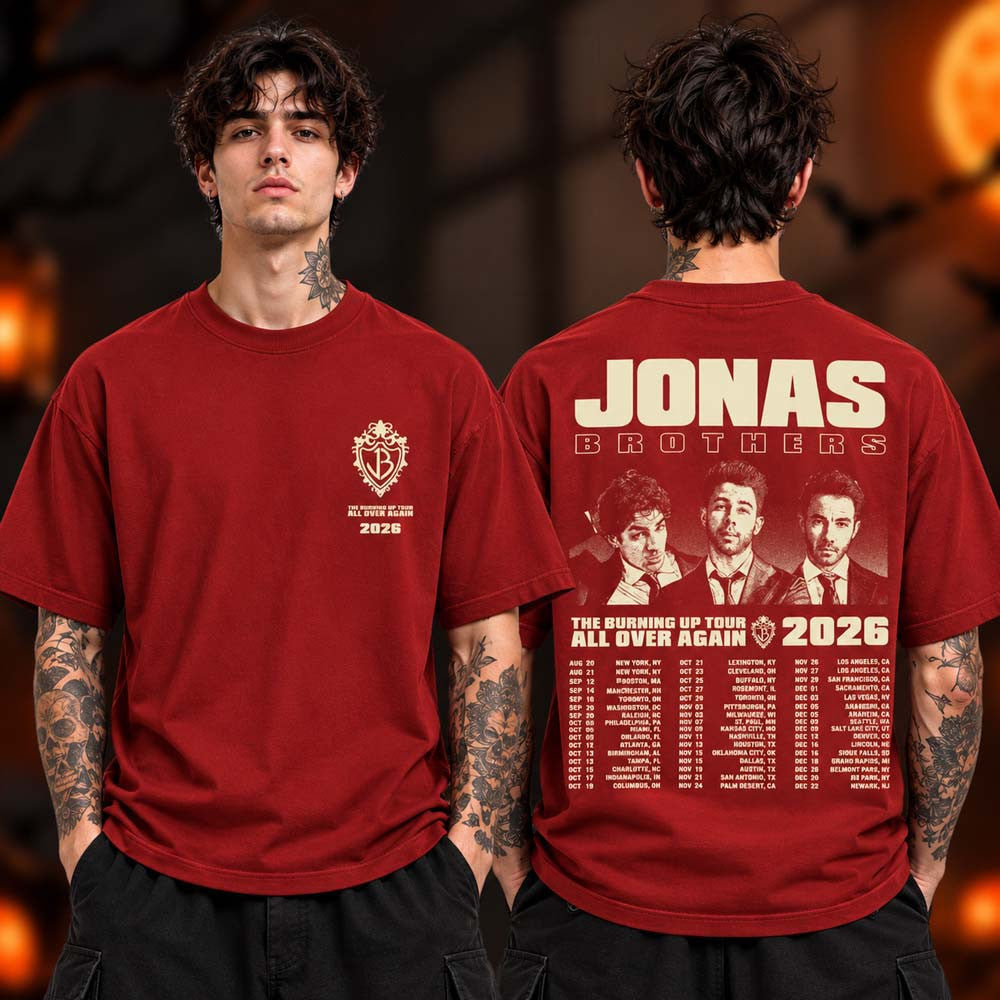 Jonas Brothers Merch Collection Burning Up Tour Red 2026 T-Shirt Music Lovers Presents - Foxy23shop