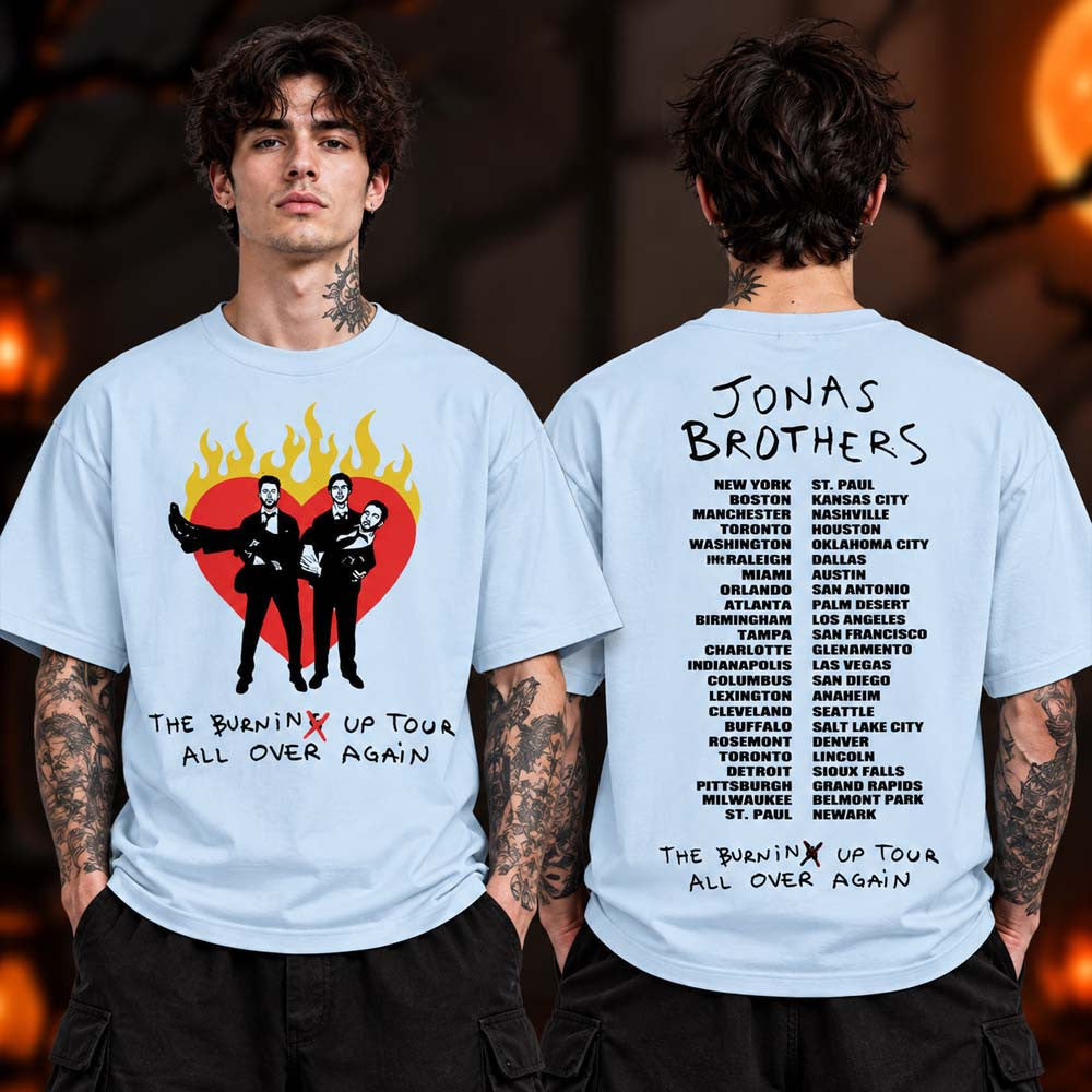 Jonas Brothers Merch Collection Burnin' Up Tour 2026 T-Shirt Gifts For Jonas Brothers Lovers - Foxy23shop