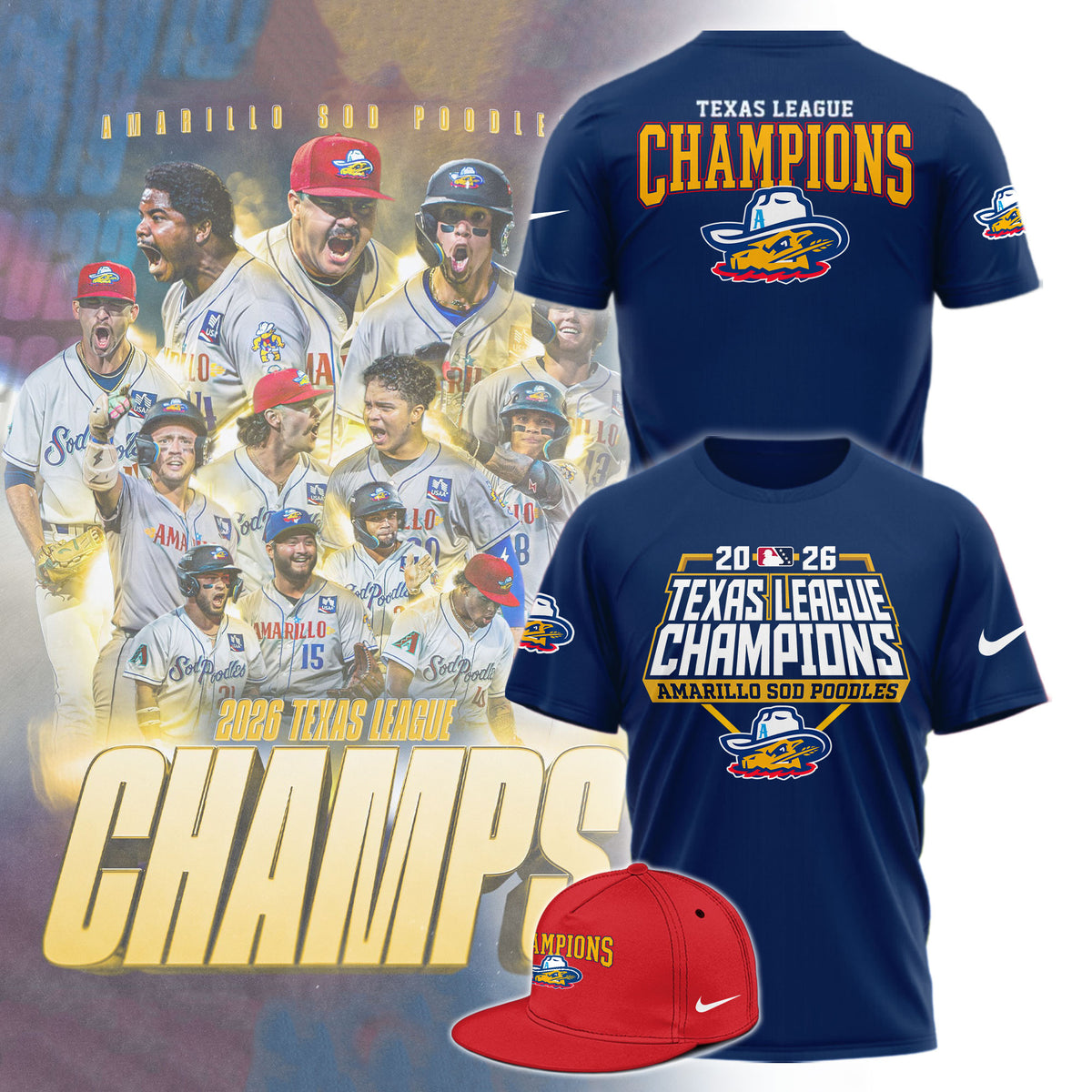 Amarillo Sod Poodles 2026 Texas League Champions T-Shirt Amarillo Sod Poodles Merch Baseball Lovers Gifts - Foxy23shop