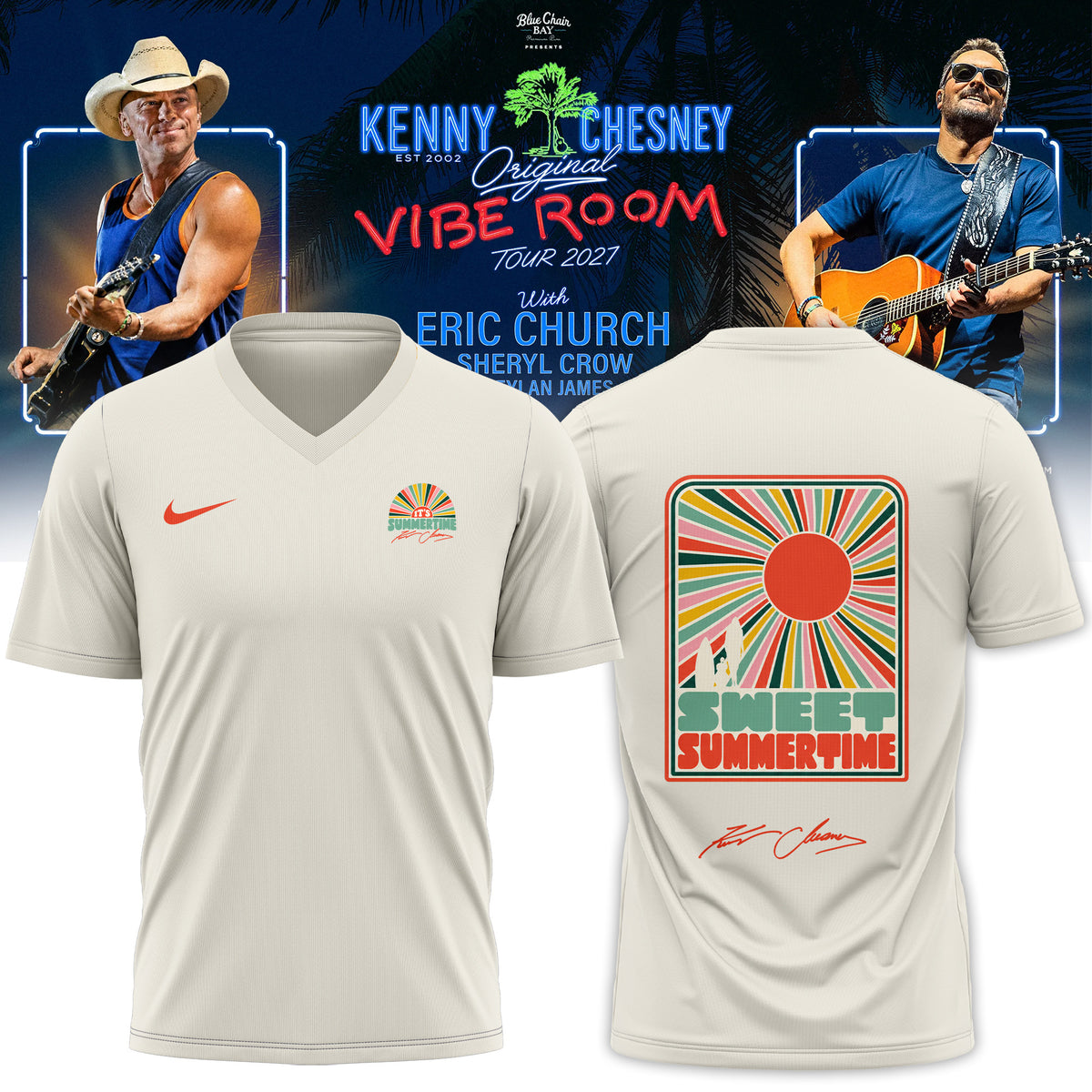 Kenny Chesney Merch The Original Vibe Room Tour 2027 Signed V-Neck Shirt Gifts For Kenny Chesney Fans - Foxy23shop