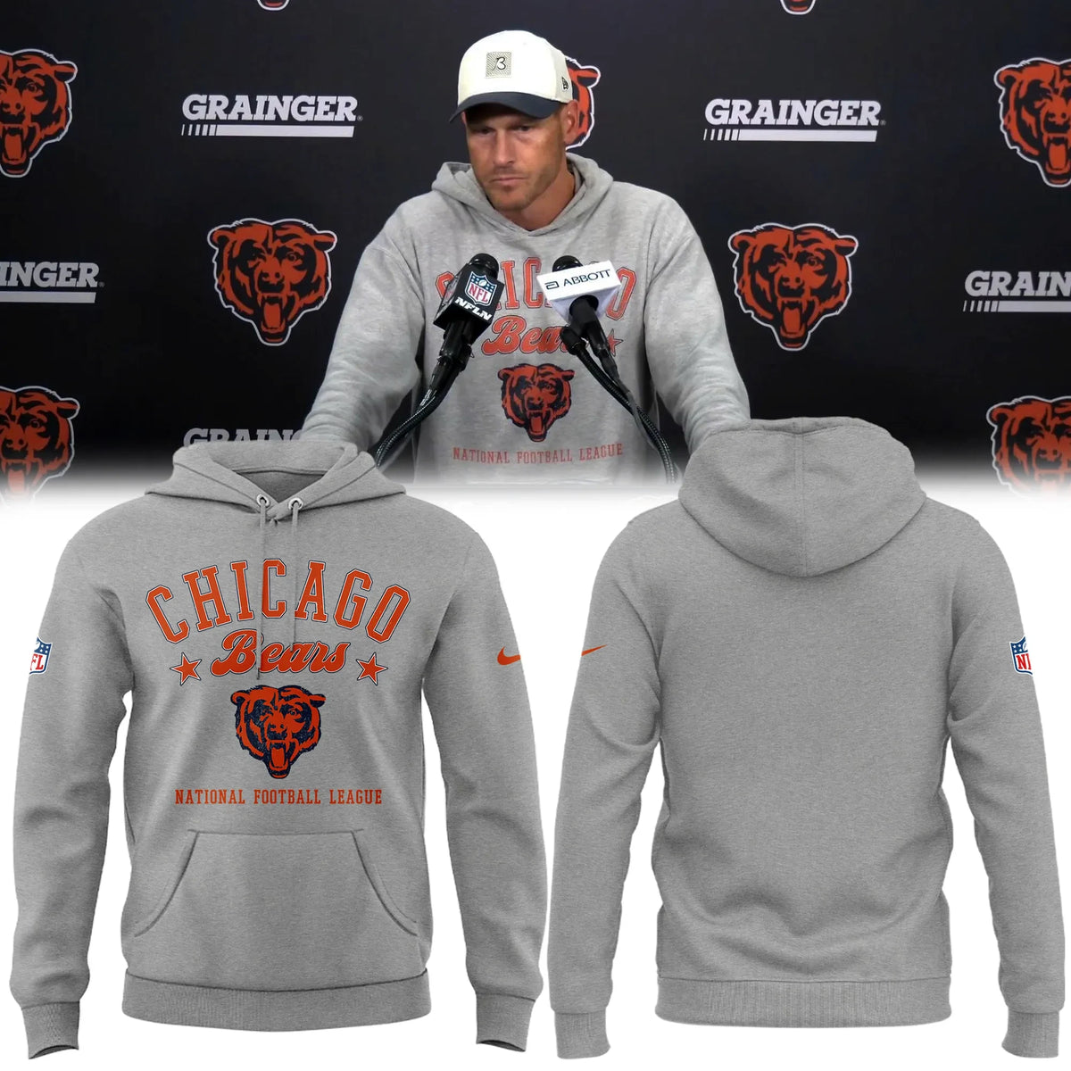 Coach Ben Johnson Chicago Bears 2026 NFL Hoodie Chicago Bears Merch Fan Gear - Foxy23shop