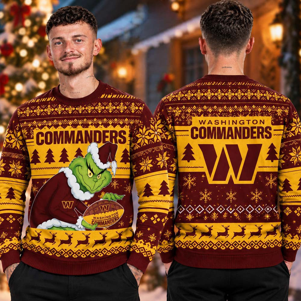 Washington Commanders NFL Christmas Grinch Knitted Sweater Xmas Clothing Football Lovers Gifts - Foxy23shop