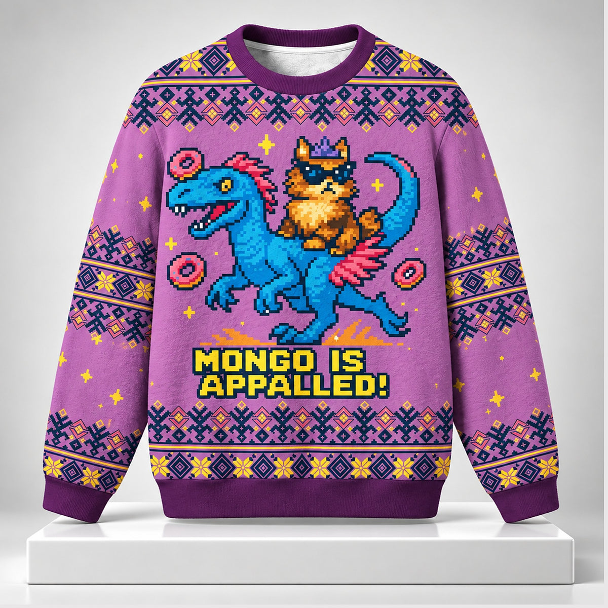 Dinosaur Cat Mongo Is Appalled Christmas 2026 Ugly Sweater Xmas Gifts For Cat Lover - Foxy23shop