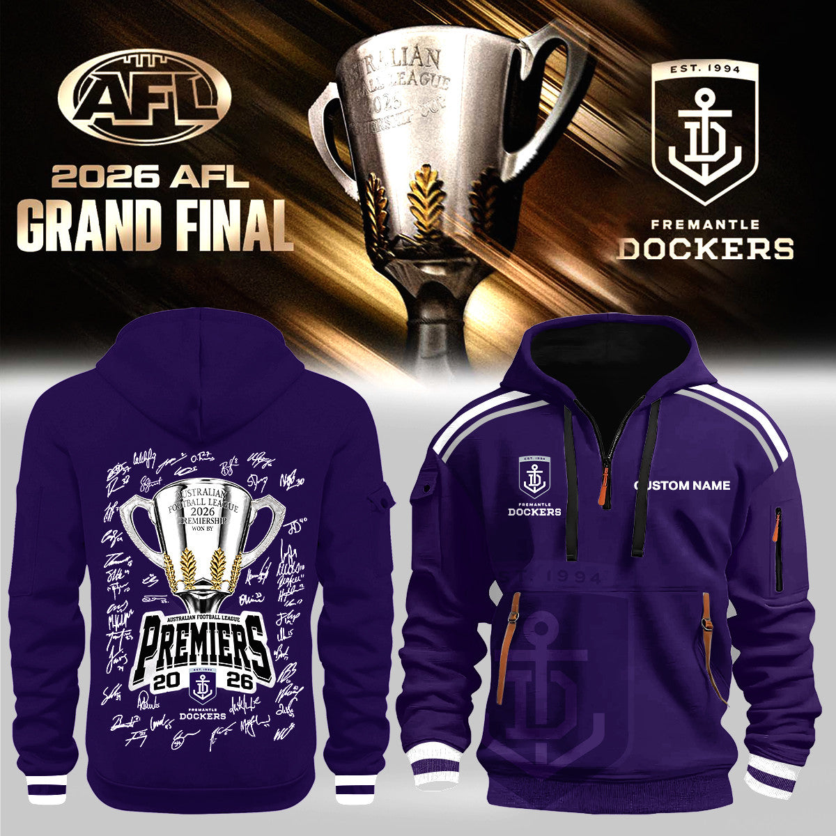 Custom Fremantle Dockers Champions 2026 Zip Hoodie Fremantle Dockers Apparel - Foxy23shop