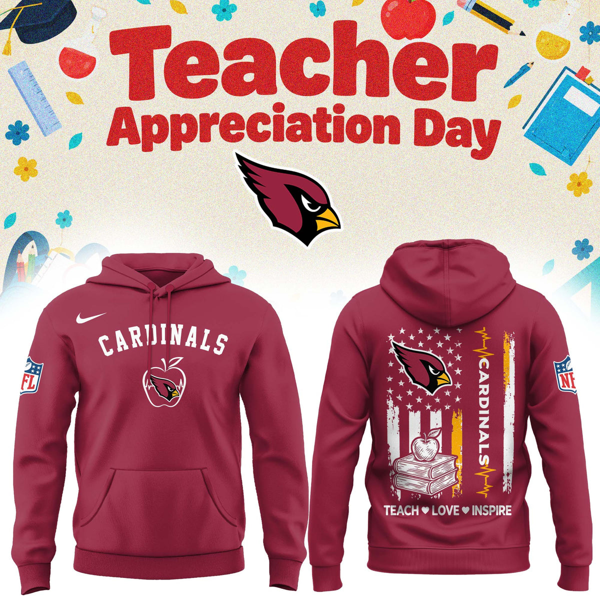Arizona Cardinals Merch NFL 2026 X Teacher Appreciation Day Hoodie Football Lovers Gifts - Foxy23shop