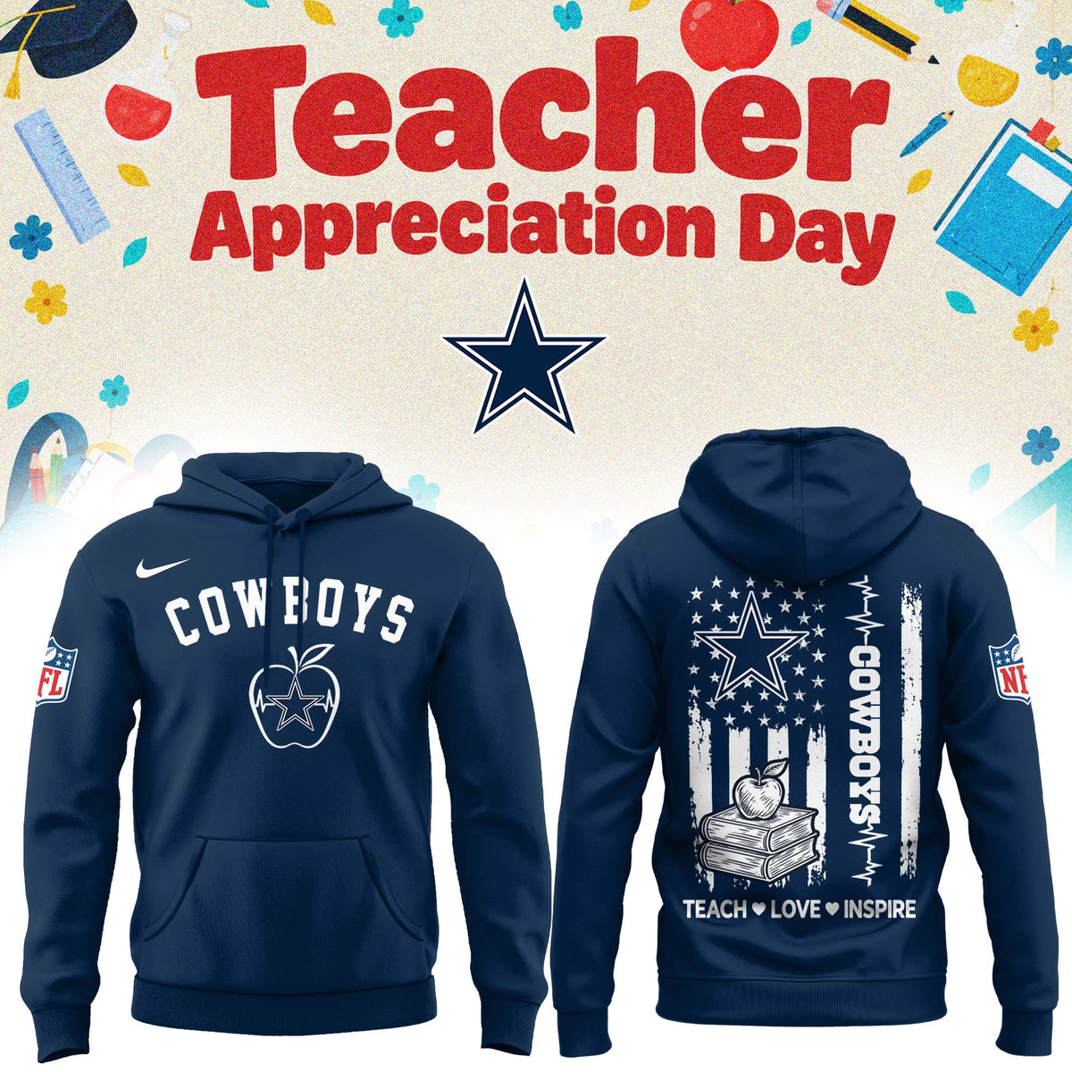 Dallas Cowboys Merch NFL 2026 X Teacher Appreciation Day Hoodie Cowboys Nation Gifts - Foxy23shop