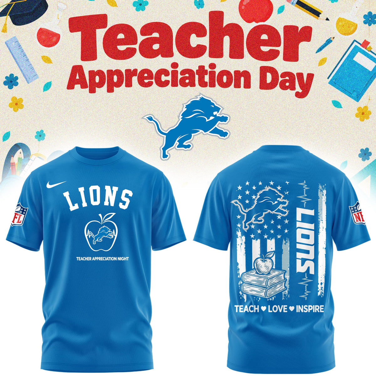 Detroit Lions Merch NFL 2026 X Teacher Appreciation Day T-Shirt Best Gifts For One Pride - Foxy23shop