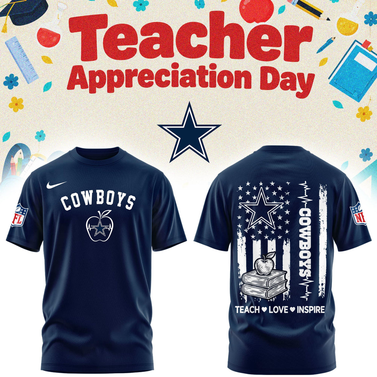 Dallas Cowboys Merch NFL 2026 X Teacher Appreciation Day T-Shirt Gifts For Cowboys Nation - Foxy23shop