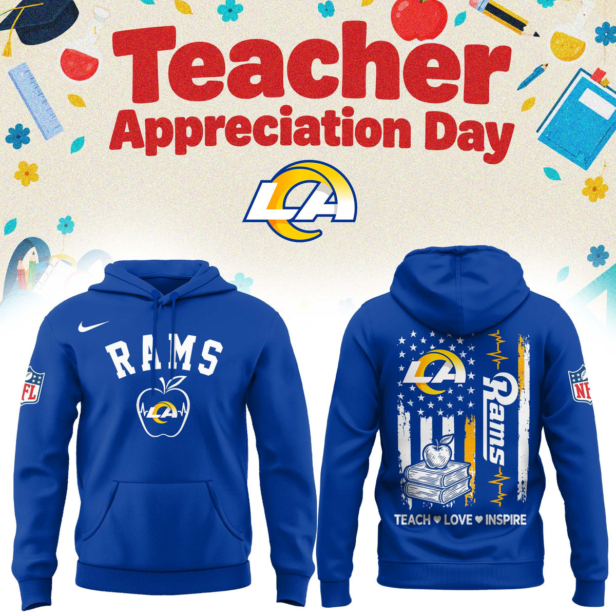 Los Angeles Rams Merch NFL 2026 X Teacher Appreciation Day Hoodie Gifts For Fans - Foxy23shop