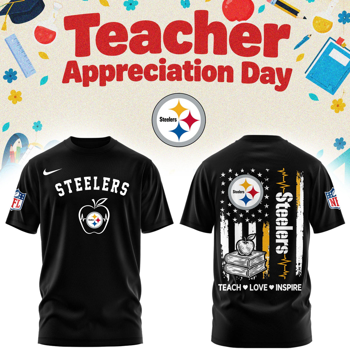 Pittsburgh Steelers Merch NFL 2026 X Teacher Appreciation Day T-Shirt Gifts For Steeler Nation - Foxy23shop