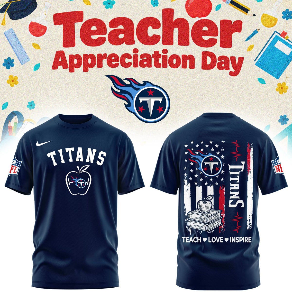 Tennessee Titans Merch NFL 2026 X Teacher Appreciation Day T-Shirt Best Presents For Football Lover - Foxy23shop