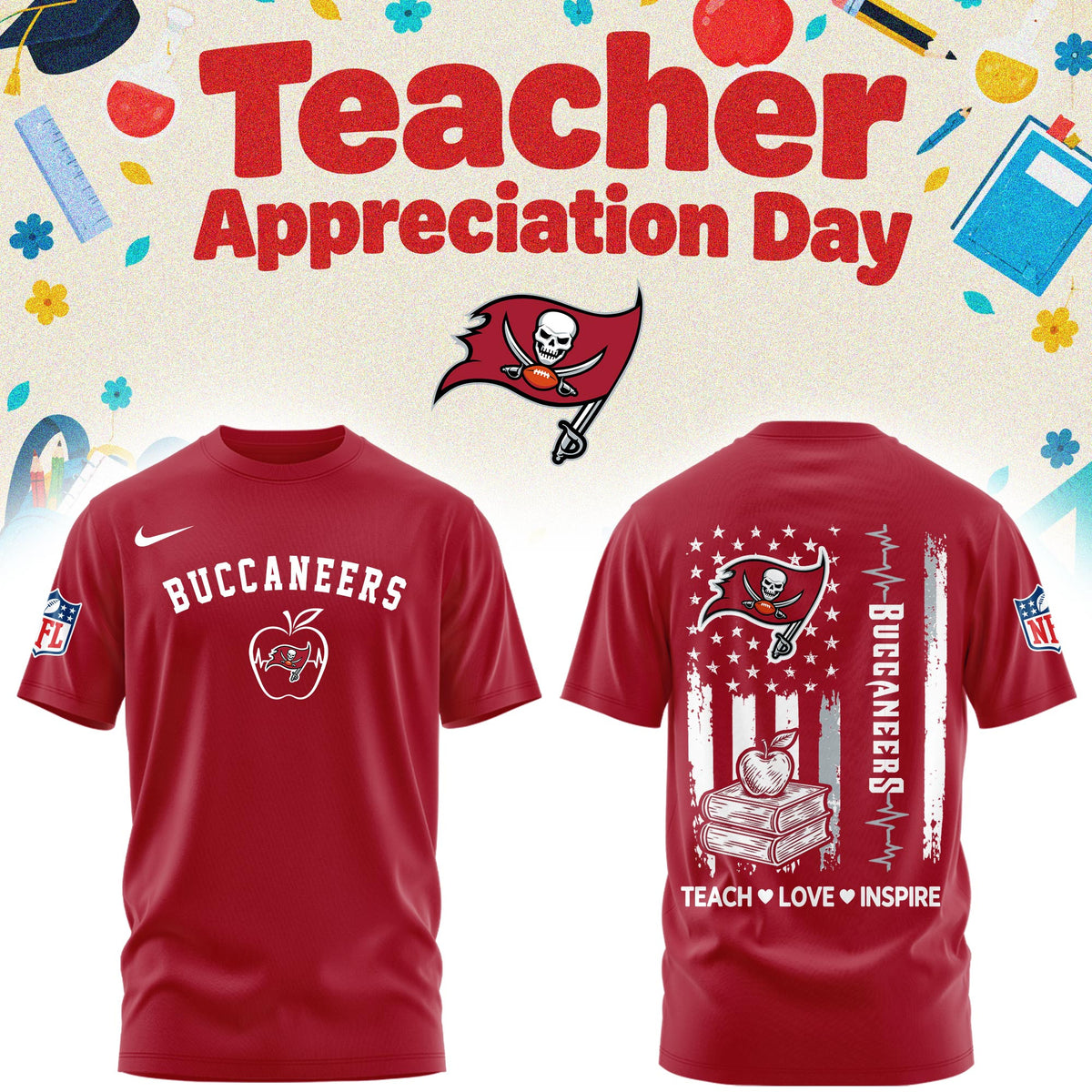 Tampa Bay Buccaneers Merch NFL 2026 X Teacher Appreciation Day T-Shirt Football Lovers Gifts - Foxy23shop