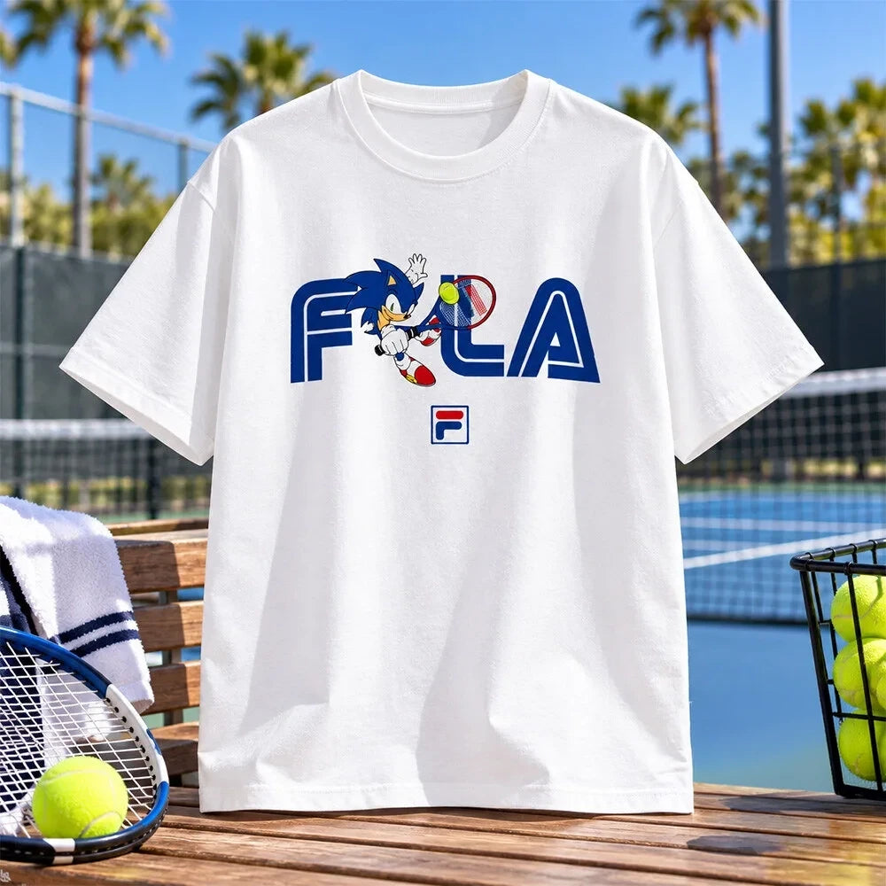 FILA X Sonic Second Japan Open Tennis T-Shirt Sonic Clothing Gifts For Cartoon Lovers - Foxy23shop