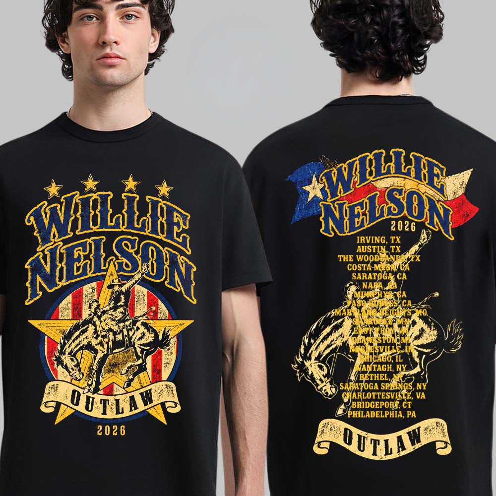 Willie Nelson Outlaw Music Festival Tour 2026 Merch Cowboy Rodeo T-Shirt Gifts For Willie Nelson Lover - Foxy23shop