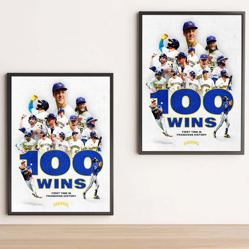 Milwaukee Brewers MLB 100 Wins First Time In Franchise History Poster Best Wall Decor Baseball Lover Gift - Foxy23shop