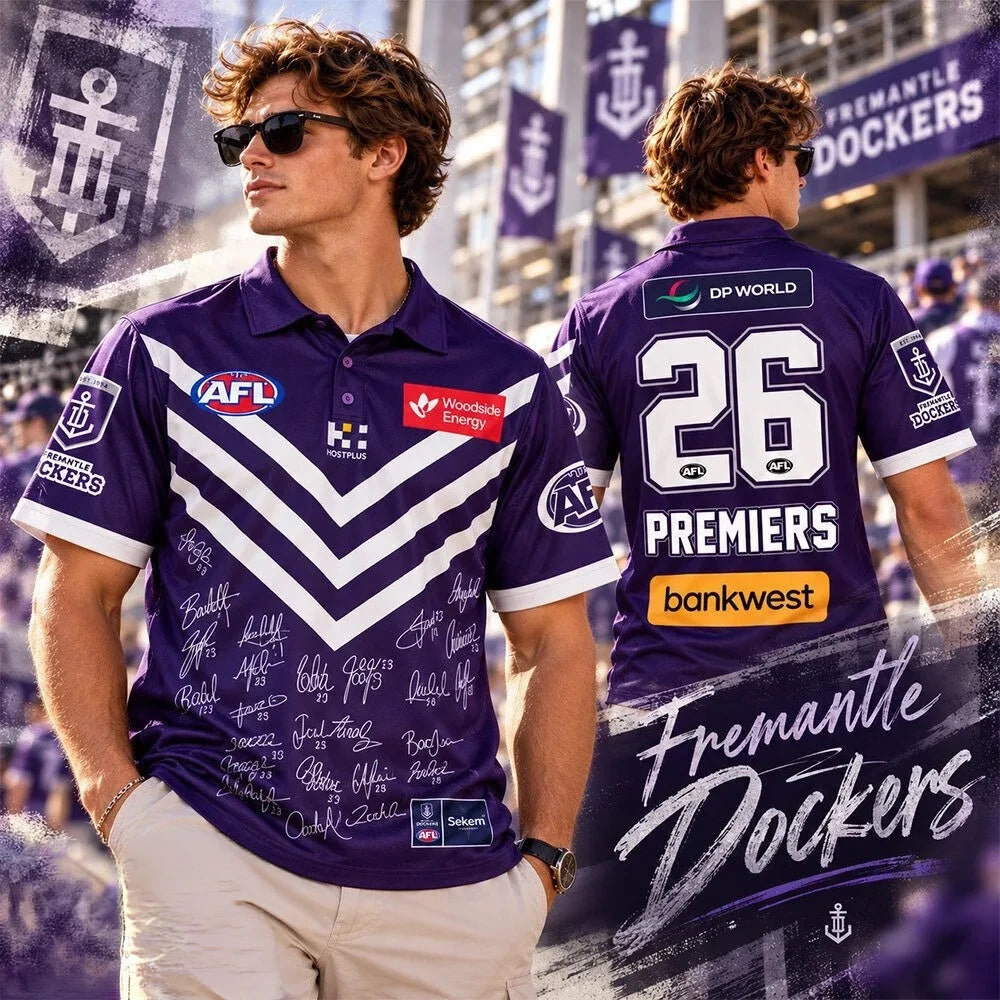Fremantle Dockers 2026 Premiers No 26 Polo Shirt Fremantle Dockers Merch Football Lover Gifts - Foxy23shop