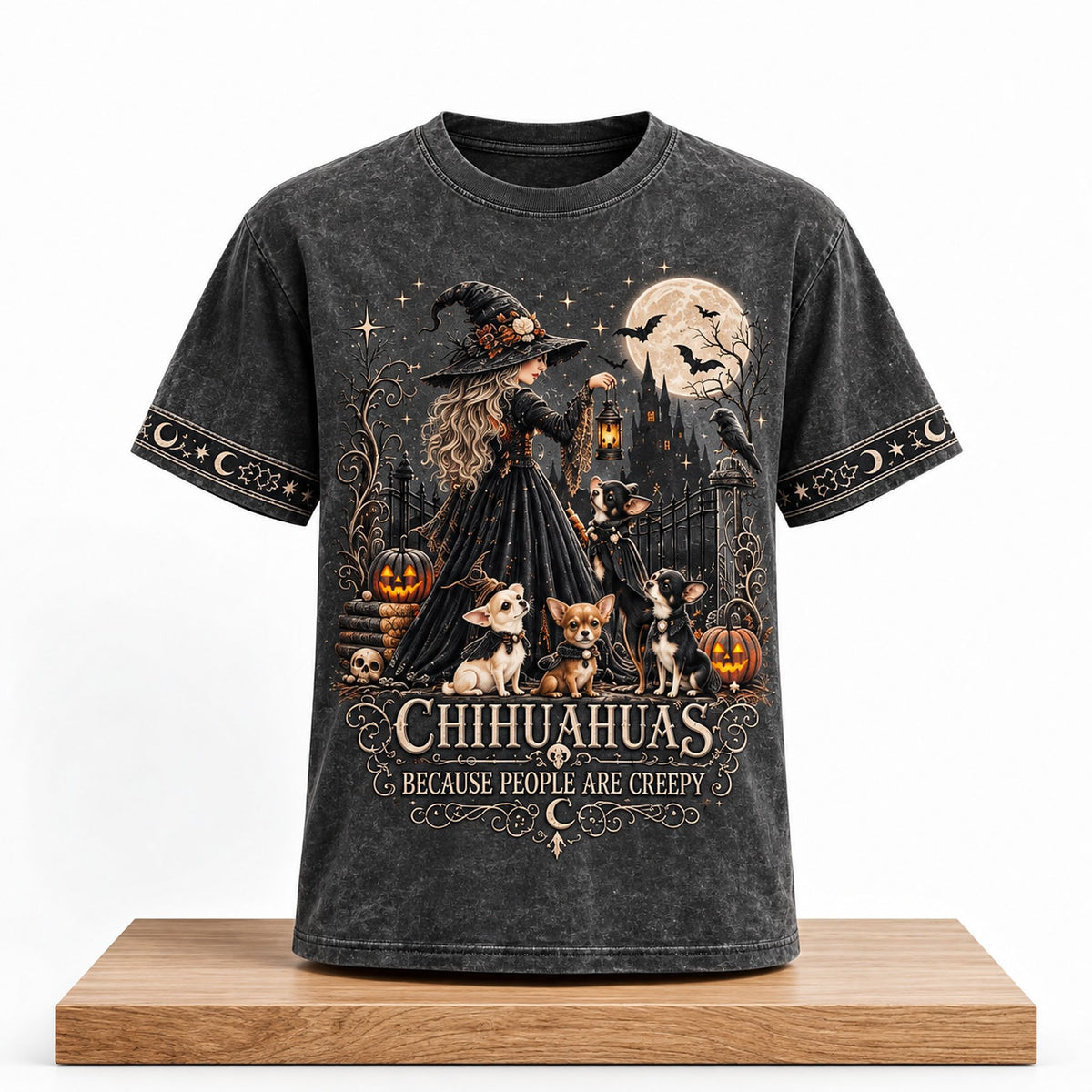 Witch Chihuahuas Because People Are Creepy Halloween T-Shirt Spooky Season Clothing - Foxy23shop