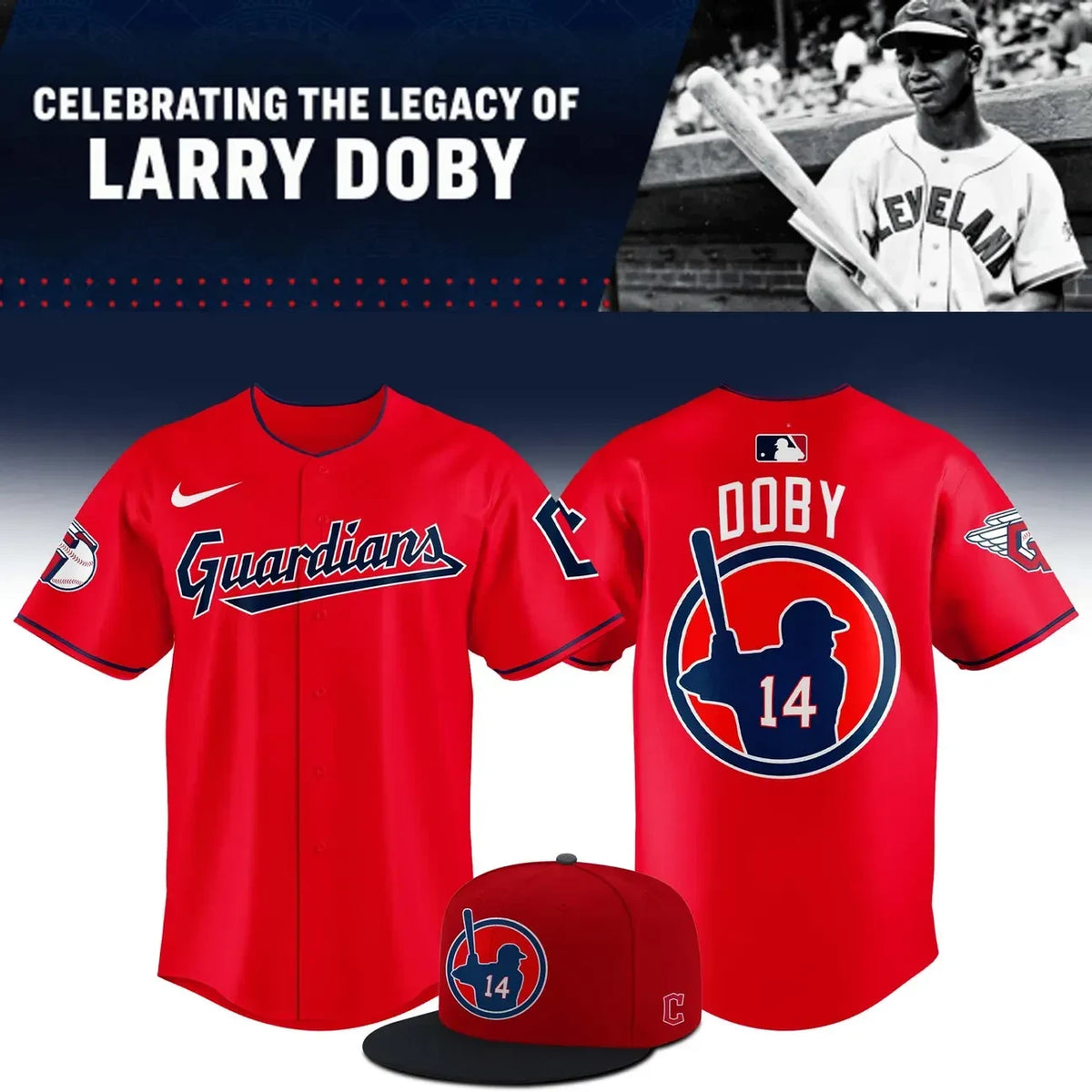 Cleveland Guardians Merch Larry Doby Commemorative Jersey Gifts For Guardians Fans - Foxy23shop