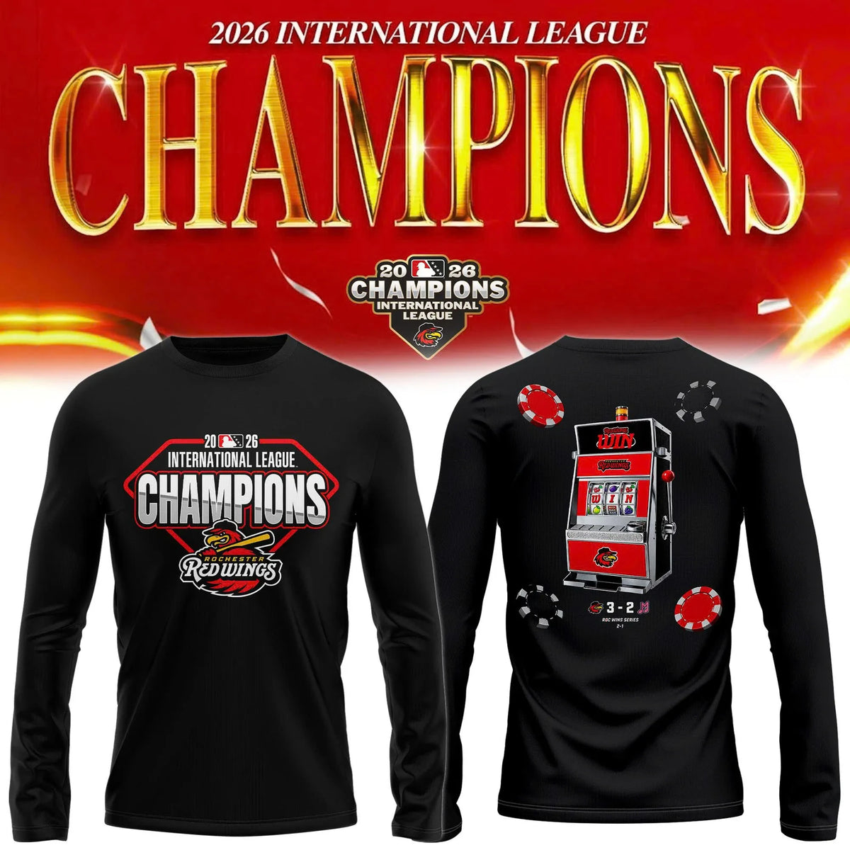 Rochester Red Wings 2026 International League Champions Long Sleeve Shirt Rochester Red Wings Apparel - Foxy23shop