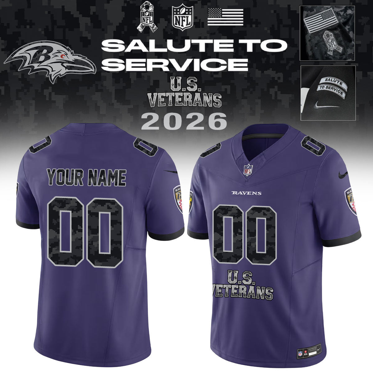 Custom Baltimore Ravens 2026 NFL Salute To Service Jersey Best Presents For Football Lover - Foxy23shop