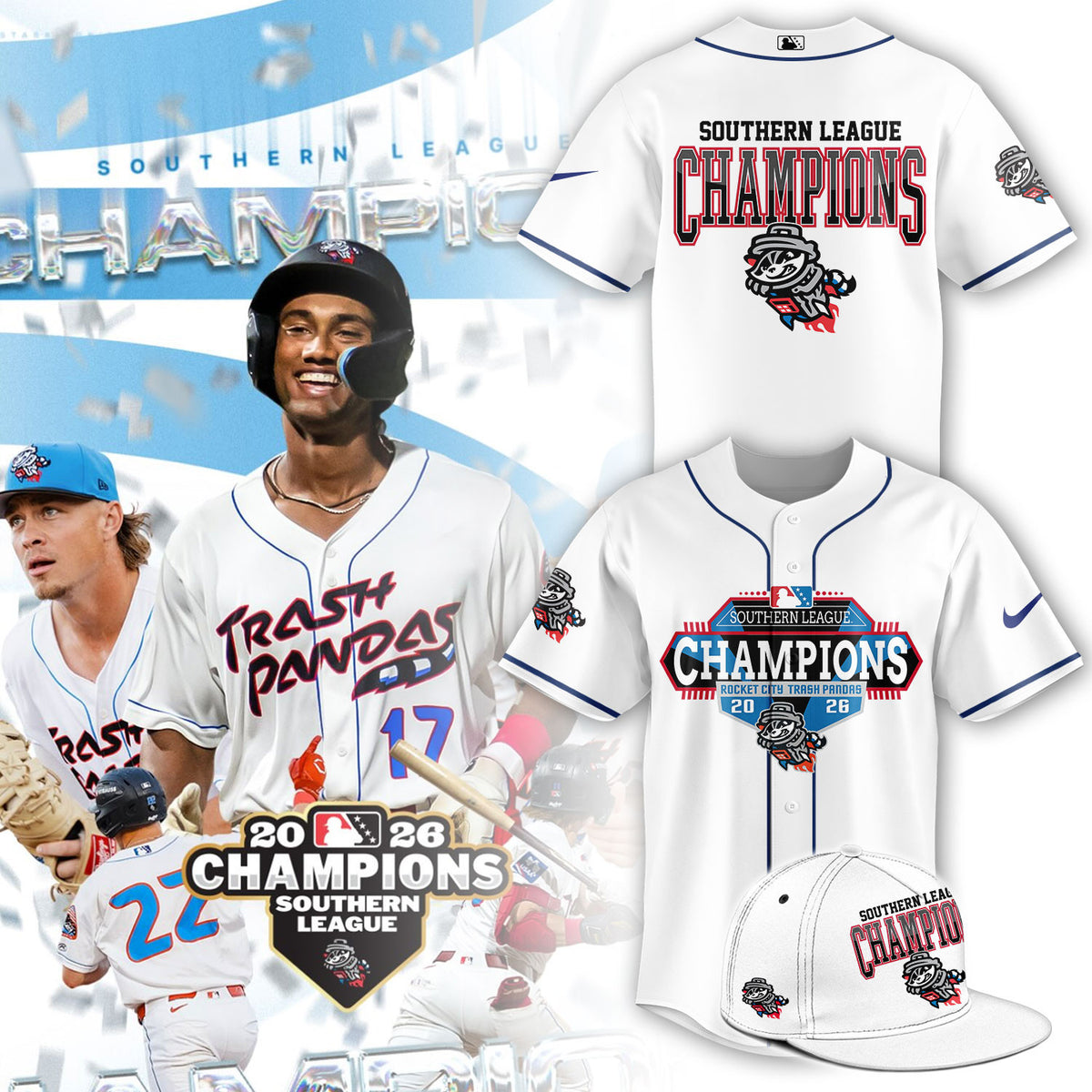 Rocket City Trash Pandas Merch 2026 Southern League Champions Jersey Baseball Fan Gear - Foxy23shop