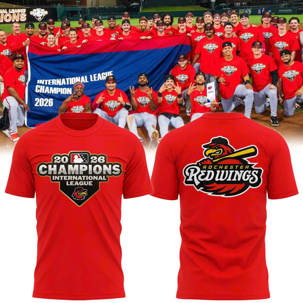 Rochester Red Wings 2026 International League Champions Red T-Shirt Gifts For Boyfriend - Foxy23shop