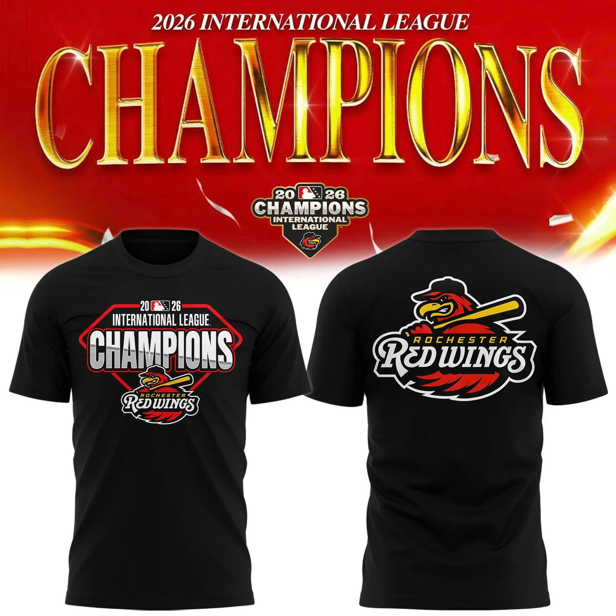 Rochester Red Wings 2026 International League Champions Black Shirt Fan Gear - Foxy23shop