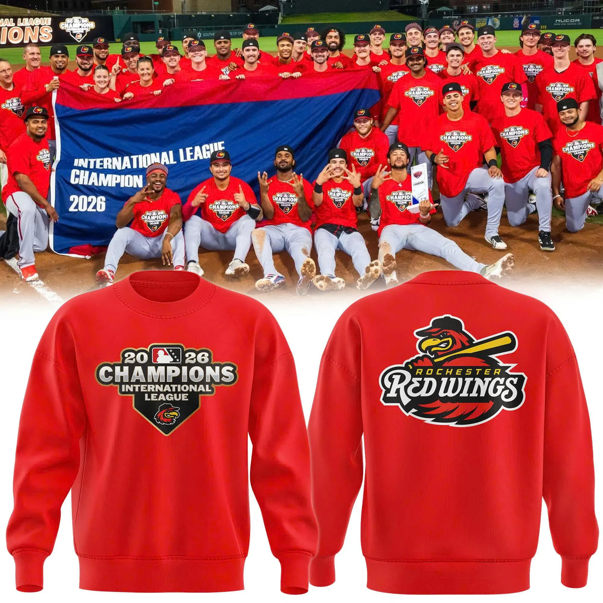 Rochester Red Wings 2026 International League Champions Sweatshirt Rochester Red Wings Merch - Foxy23shop