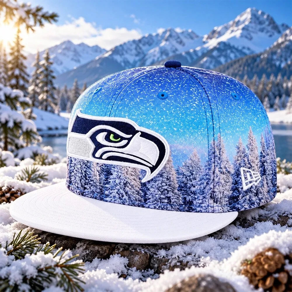 Seattle Seahawks Photoreal Winter Forest Snow New Era Snapback Hat Seattle Seahawks Merch Gifts For The 12s - Foxy23shop