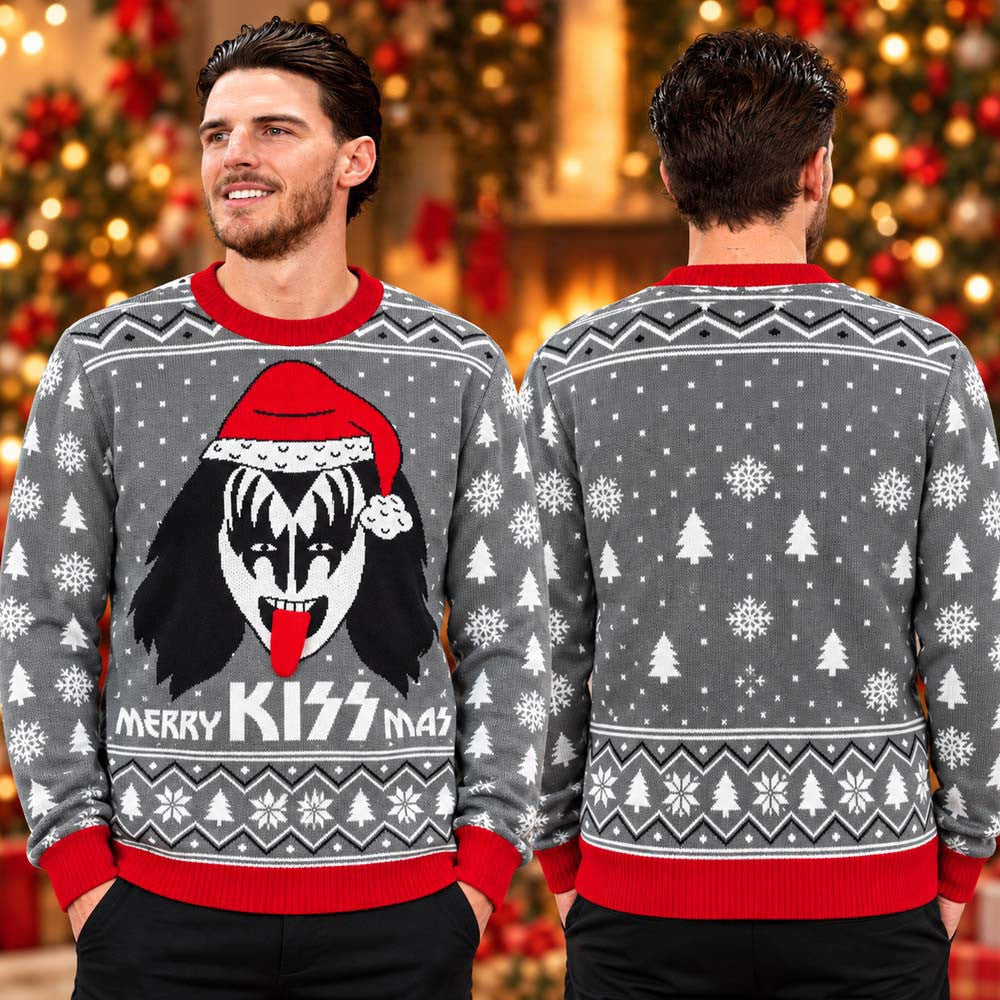 Kiss Band Merry Kissmas 2026 Ugly Christmas Sweater Kiss Merch Rock Fan Gifts - Foxy23shop
