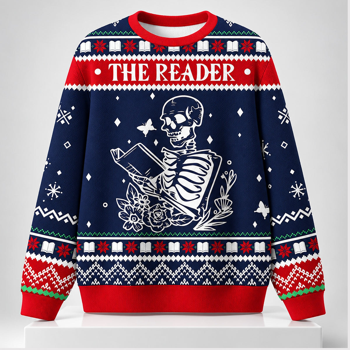 Skeleton The Reader Christmas 2026 Ugly Sweater Christmas Apparel Xmas Gift For Bookish - Foxy23shop