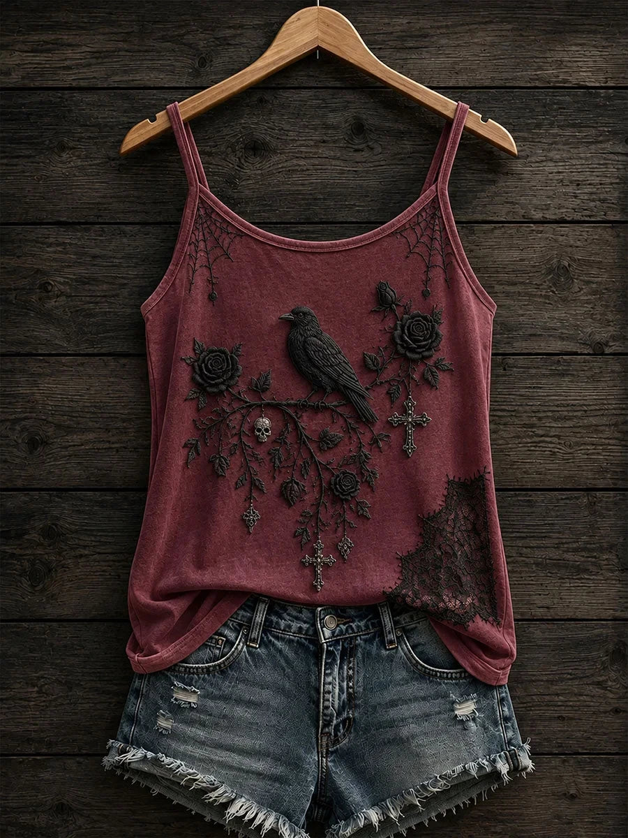 Gothic Raven Cross Tank Top Scary Halloween Costume Unique Gifts For Sister - Foxy23shop