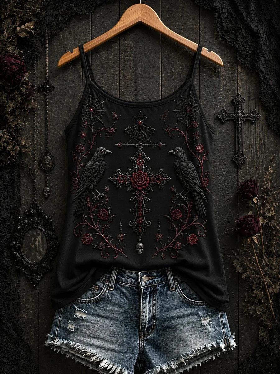 Ravens Gothic Cross Tank Top Scary Halloween Costume Halloween Gifts For Sister - Foxy23shop