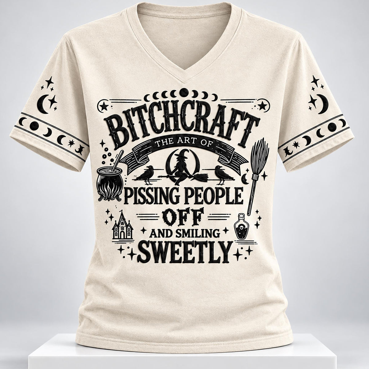 Bitchcraft The Art Of Pissing People Off And Smiling Sweetly Halloween V-Neck Shirt Gifts For Sister - Foxy23shop