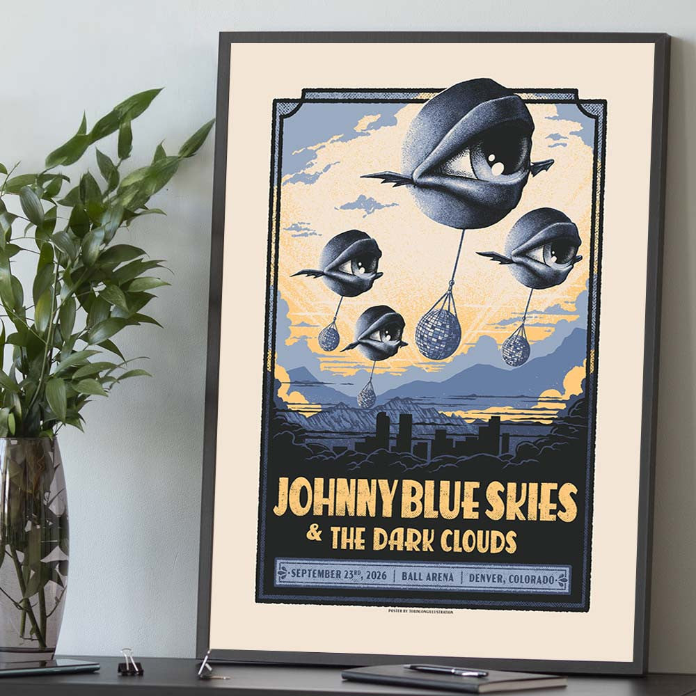 Johnny Blue Skies And The Dark Clouds Denver CO Event Poster Best Wall Decor Gifts For Music Enthusiasts - Foxy23shop